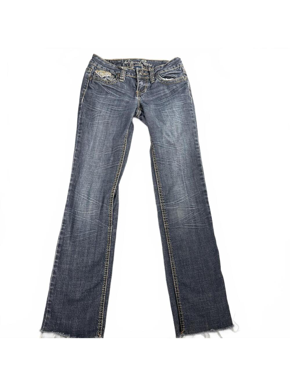 Request Jeans Boot Cut | Size 3/26 | Y2K Embroidered Cross Back Pockets |